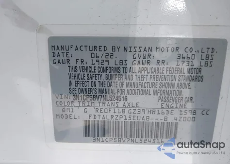 2022 Nissan Kicks S Xtronic Cvt from USA, damaged, VIN 3N1CP5BV7NL524516